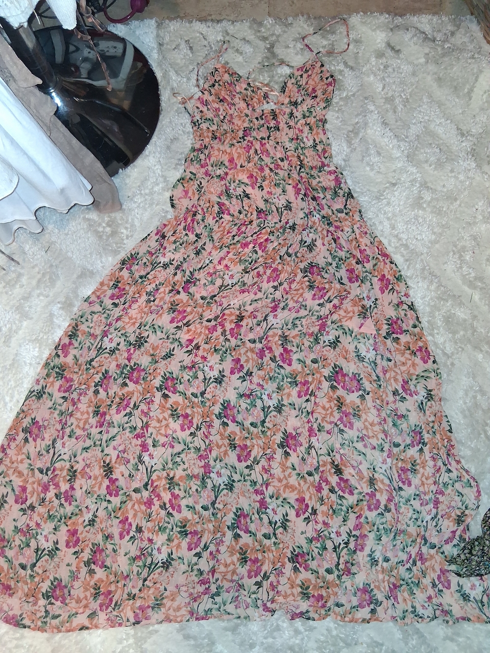 Astr pink floral maxi dress with green leaves